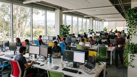 AI-generated image of a modern tech office campus.