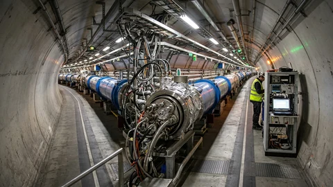 AI-generated image of a particle accelerator tunnel.