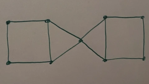 Abstract undirected graph drawing with labeled nodes and curved edges on a white background.