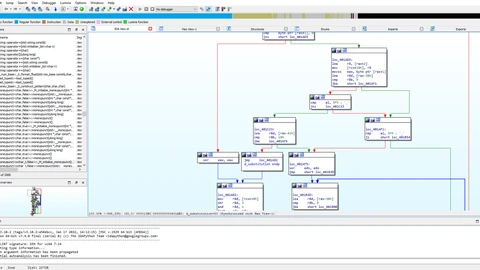 Screenshot of the IDA disassembler showing a graph view of basic blocks and an assembly listing.