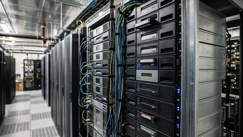 AI-generated tape drive/server scene.