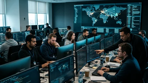 AI-generated image of a cybersecurity operations center.