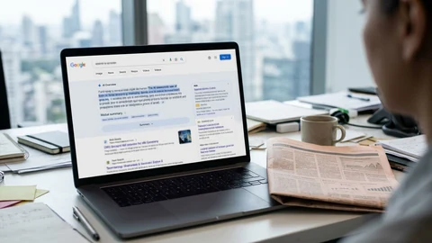 AI-generated search on laptop.