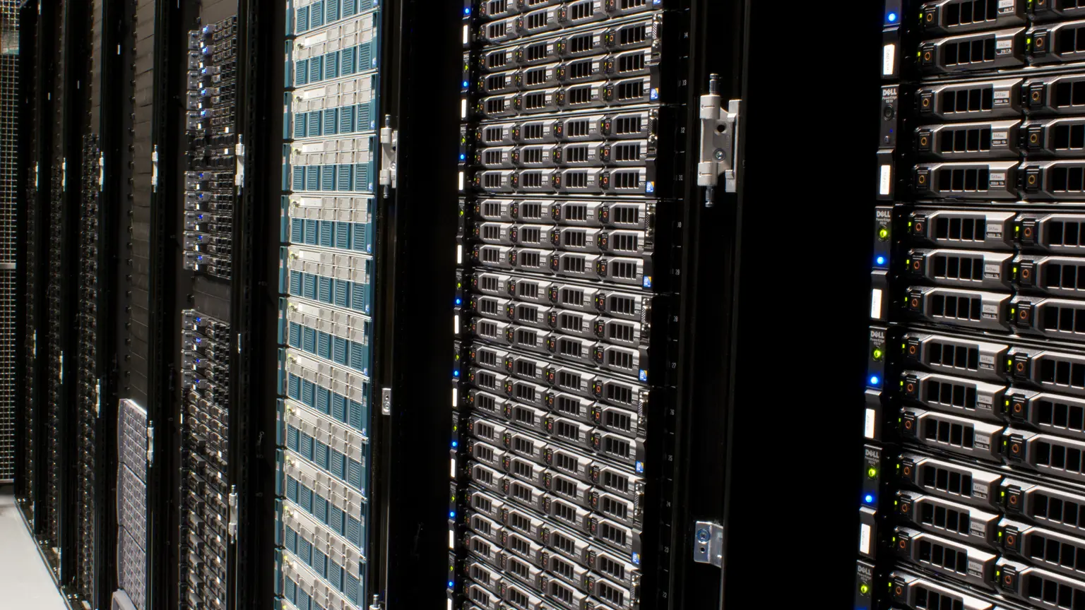 Rows of Wikimedia Foundation servers in a data center.