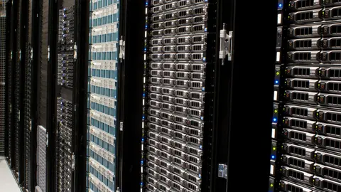Rows of Wikimedia Foundation servers in a data center.
