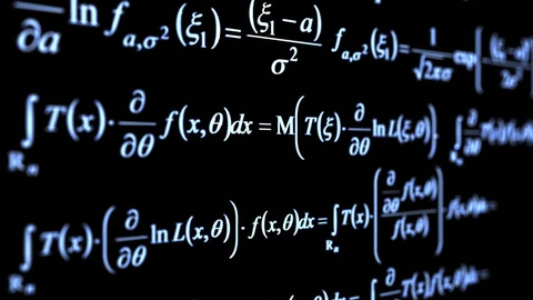 White mathematical formulas arranged across a black background.
