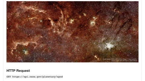Screenshot of public NASA API documentation listing endpoints in a browser. No people appear.