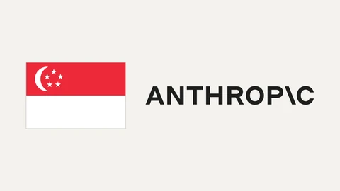 The red-and-white flag of Singapore with its crescent and five stars, beside the black ANTHROPIC wordmark, on a plain off-white background.