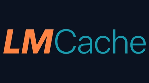The LMCache wordmark and mark in white and blue, centred on a plain dark navy background.