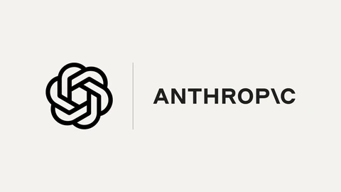 The black OpenAI blossom symbol and the black Anthropic wordmark side by side, separated by a thin grey line, on an off-white background.