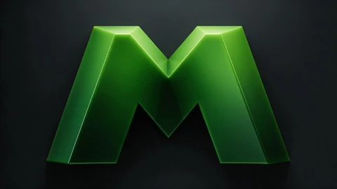 AI-generated illustration of two green rectangular prisms tilted together into an M shape on a dark background.