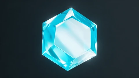 AI-generated illustration of a single translucent electric-cyan hexagonal gem with a bright white core, centered on a dark charcoal background.