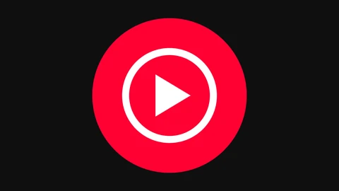 The YouTube Music icon: a red circle with a white play triangle inside a white ring, centered on a black background.