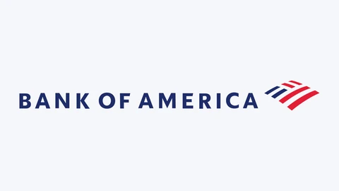 The Bank of America logo: the words BANK OF AMERICA in dark blue capitals beside a flag-like mark of blue and red diagonal stripes, centred on a plain very light grey background.