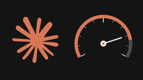 The orange Claude starburst symbol on a near-black background on the left, beside a large speedometer gauge on the right whose orange arc and white needle point close to the top of the scale.