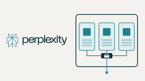 The teal Perplexity logo on an off-white background on the left, beside a dark outlined box on the right that holds three separate teal sandbox panels joined by lines to one padlocked gateway with a single arrow leading out.