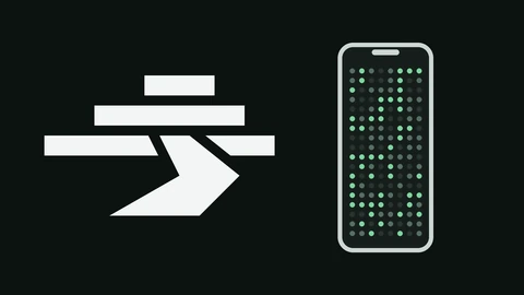 PrismML's off-white Bonsai mark, three stacked horizontal bars above an angled trunk shape, on a dark background on the left, beside a phone outline filled with rows of green, grey and dark dots on the right.