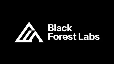 The white Black Forest Labs logo, a mountain-and-trees mark, next to the words Black Forest Labs on two lines, centred on a black background.