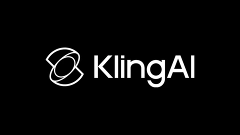 The white Kling AI logo, two interlocking curved bands around an oval, next to the word KlingAI, centred on a black background.
