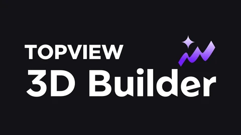 The white Topview 3D Builder wordmark, with TOPVIEW above 3D Builder and a purple ribbon mark with a sparkle to the right, centred on a plain near-black background.