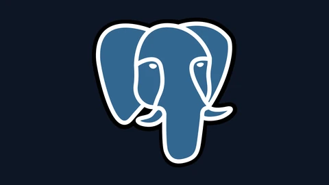 The blue and white PostgreSQL elephant head logo centred on a plain dark navy background.