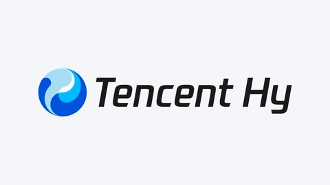 The Tencent Hy logo, a blue swirled circle next to the words Tencent Hy in black italic letters, on a plain light grey background.