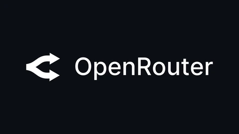 The white OpenRouter logo, a forked double-arrow mark beside the word OpenRouter, centred on a plain near-black background.