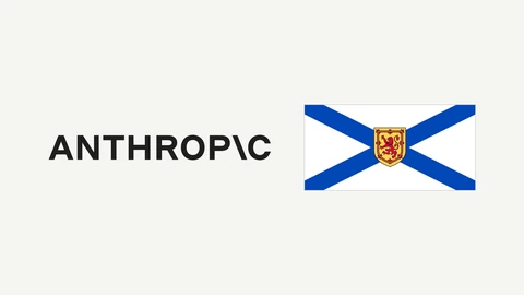 The black ANTHROPIC wordmark on the left and the flag of Nova Scotia on the right, a blue diagonal cross on white with a gold shield bearing a red lion at its centre, on an off-white background.