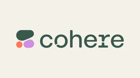 The Cohere logo, a dark green rounded shape above a small orange circle and a lilac oval, beside the word cohere in dark green lowercase letters, on a pale cream background.
