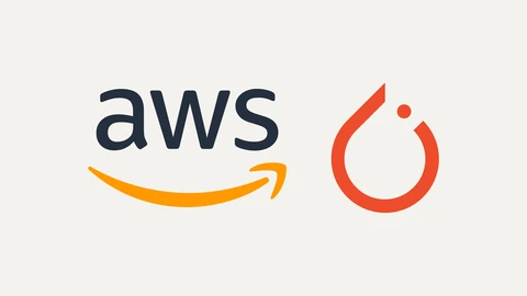 The dark grey Amazon Web Services wordmark with its orange smile arrow, beside the orange PyTorch flame icon, centred on a pale grey background.
