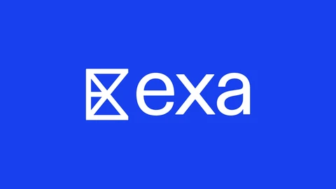 The white Exa logo, an angular hourglass-shaped mark beside the lowercase word exa, centred on a solid bright blue background.