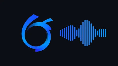 The blue swirl-shaped logo of Ant Group's Bailing model family on a near-black background, beside a drawing of a blue audio waveform made of vertical rounded bars.