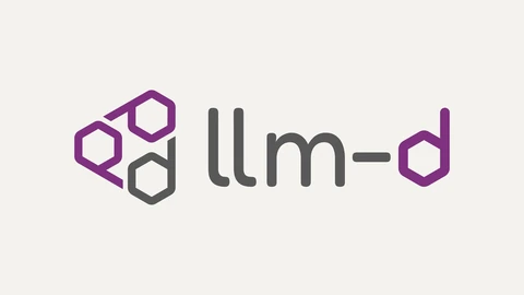 The llm-d logo: three purple and grey hexagon outlines arranged in a triangle, next to the word llm-d in rounded grey lowercase letters with a purple d, on a plain off-white background.