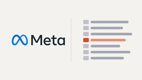 The Meta logo, a blue infinity-style symbol beside the word Meta in dark letters, on an off-white background, with a thin divider and a drawn list of seven grey bars on the right, one of them highlighted in red.