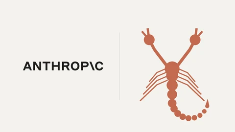 The Anthropic wordmark in dark letters on a warm off-white background, a thin divider, and a drawn top-down scorpion in clay with two pincers, eight legs and a curled tail ending in a stinger.
