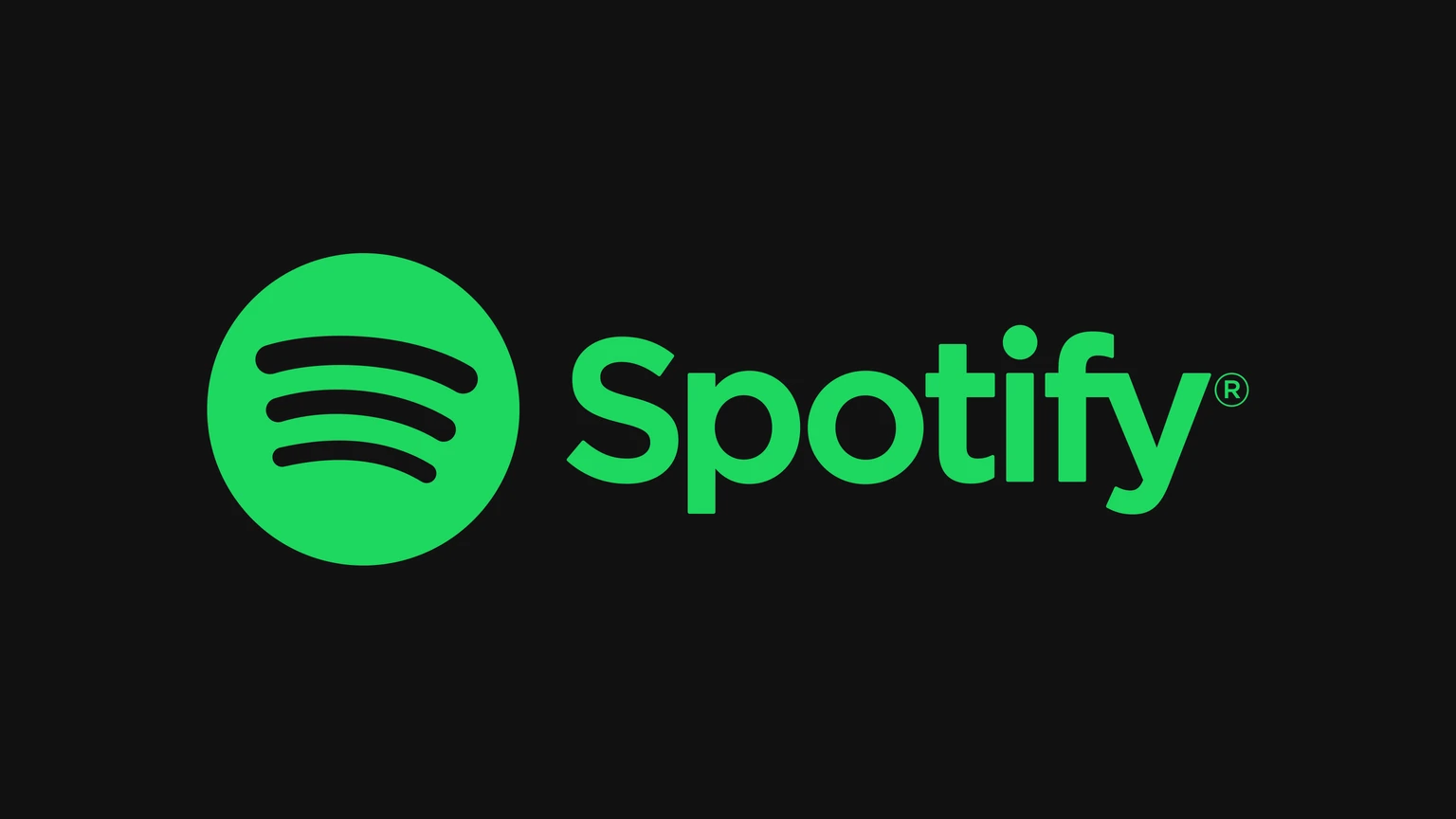 The green Spotify logo, a circle with three curved sound-wave bars, beside the green Spotify wordmark, centred on a near-black background.