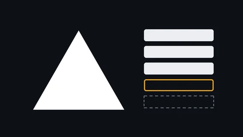 Vercel's white triangle mark on the left of a near-black canvas, and on the right five stacked bars: three solid white, one outlined in amber and one dashed grey. No text.