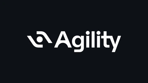 The white Agility wordmark with its angular eye-shaped symbol on the left, centred on a near-black background.