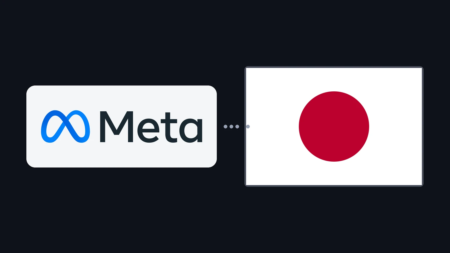 The Meta logo, a blue infinity-style loop beside the word Meta, on a light panel at left, and the flag of Japan, a red disc on white, at right, on a dark background.