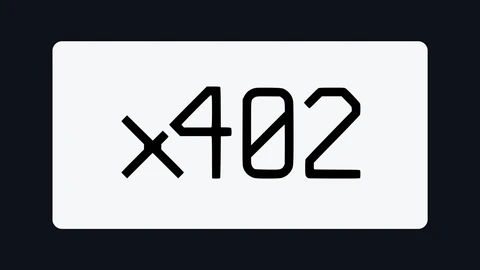 The x402 logo, the lowercase letters x402 in a black monospaced style, on a light panel over a dark background.