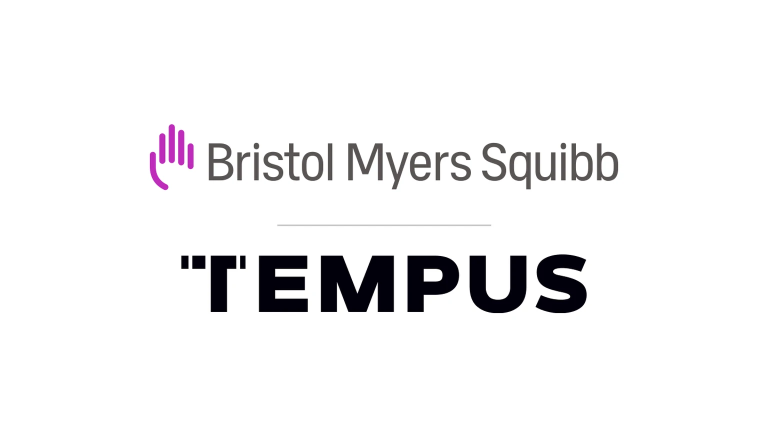 The Bristol Myers Squibb logo with its purple raised-hand mark above the black TEMPUS wordmark, separated by a thin grey line on a white background.