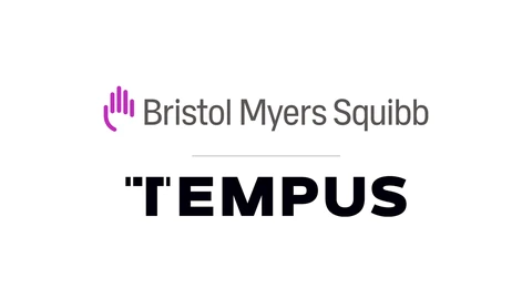 The Bristol Myers Squibb logo with its purple raised-hand mark above the black TEMPUS wordmark, separated by a thin grey line on a white background.