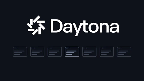 The white Daytona wordmark on a dark background above a row of seven outlined computer window icons, with the middle window highlighted.