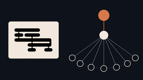 The black General Reasoning symbol on a light card at left of a dark background. At right, an orange circle links down to a cream circle that fans out to seven outlined circles joined by dotted lines.
