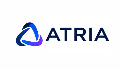 The ATRIA logo: a blue and purple looping triangle symbol beside the word ATRIA in dark navy capital letters on a white background.