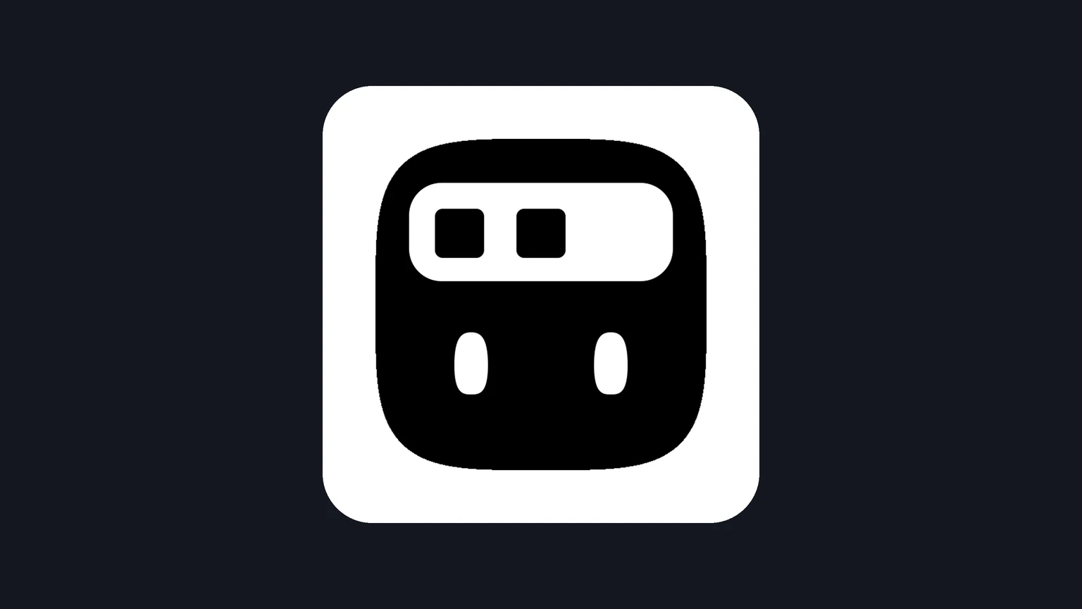 The AKV project logo, a black rounded robot face with a white visor holding two square eyes, on a white tile against a dark background.