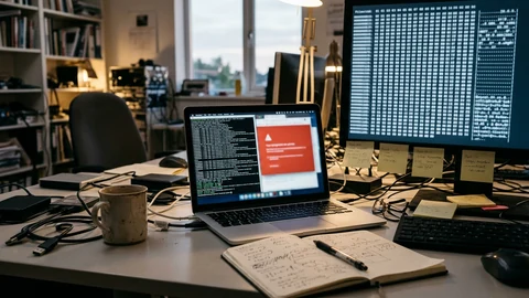 AI-generated security researcher desk.