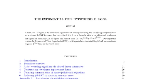 First page of the preprint paper 'The Exponential Time Hypothesis is False' from the openai/math GitHub repository.