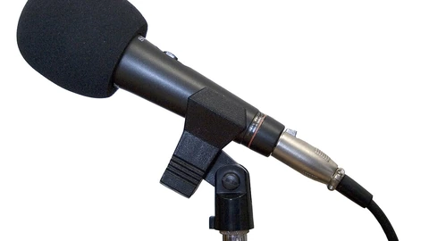 A Sony microphone and pop shield against a white background.