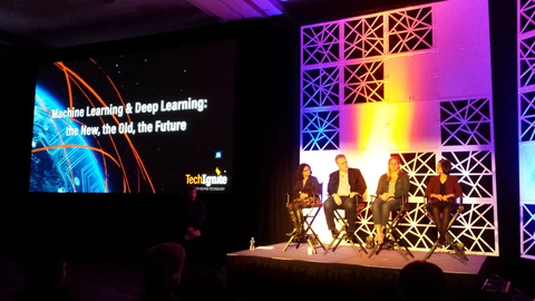 A panel discussing machine learning ethics at IEEE TechIgnite.